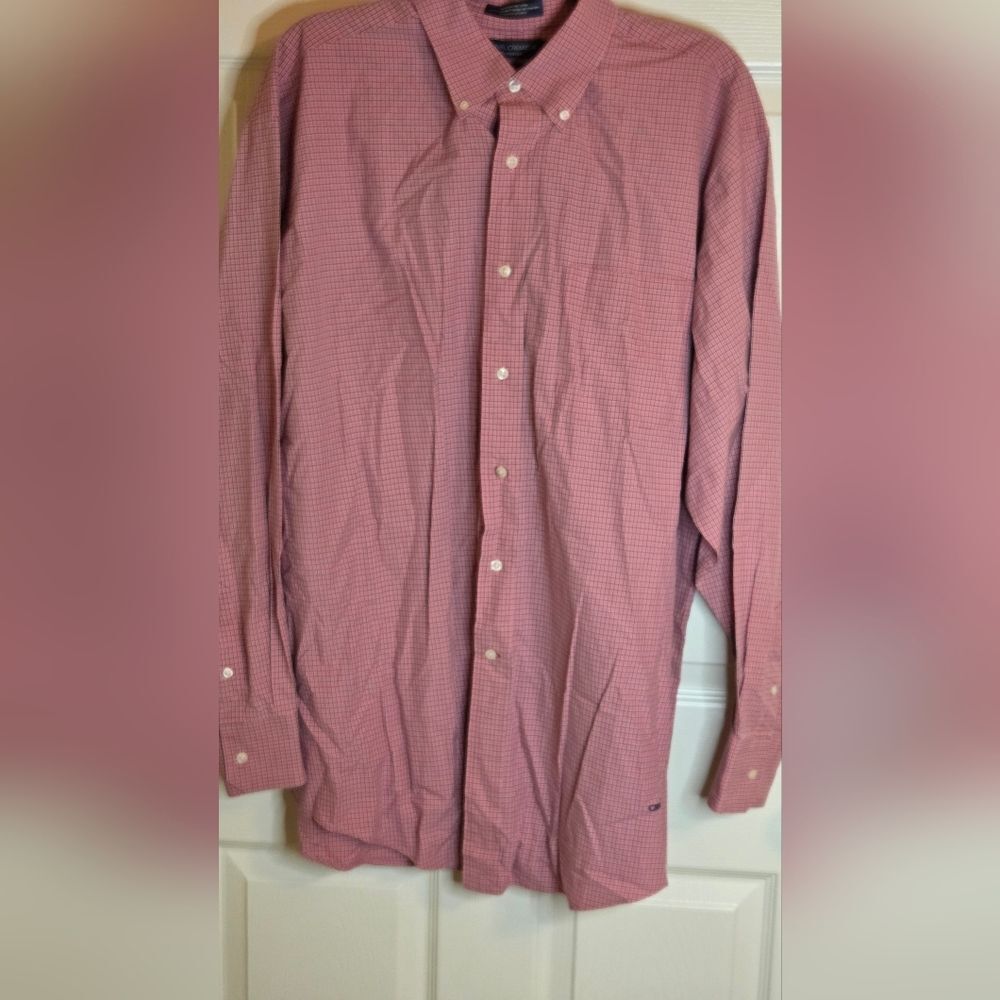 Daniel Cremieux XL/16 Pink Blue Checkered Pocket Logo Lslv Buttons Up Men Shirt